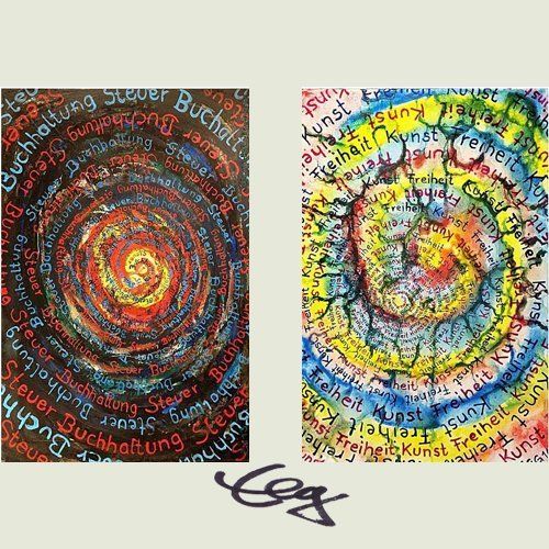 Bild, Steuer , Buchhaltung, Kunst, Freiheit, Spirale, Kalligraphie, Acryl, Leinwand, Elisabeth Ernicke-Goßner