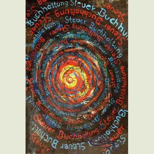 Bild, Steuer , Buchhaltung, Kunst, Freiheit, Spirale, Kalligraphie, Acryl, Leinwand, Elisabeth Ernicke-Goßner