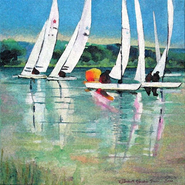 Bild, Elisabeth, Ernicke-Goßner, Schiff, Starboot, HSC, Herrschinger Segelclub, Acryl, Leinwand, Segeln