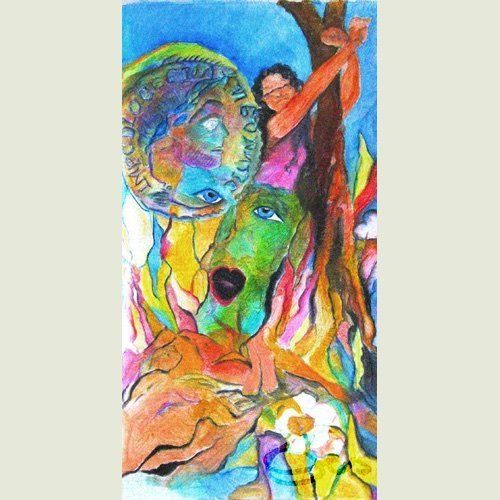 Bild, Augsburg, Acryl, Fahne,Kirche, Ulrich, heilig, Sankt,Afra, Martyrium, Feuer, Mensch, Elisabeth Ernicke-Goßner