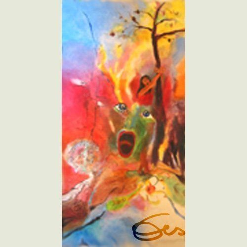 Bild, Augsburg, Acryl, Fahne,Kirche, Ulrich, heilig, Sankt,Afra, Martyrium, Feuer, Mensch, Elisabeth Ernicke-Goßner