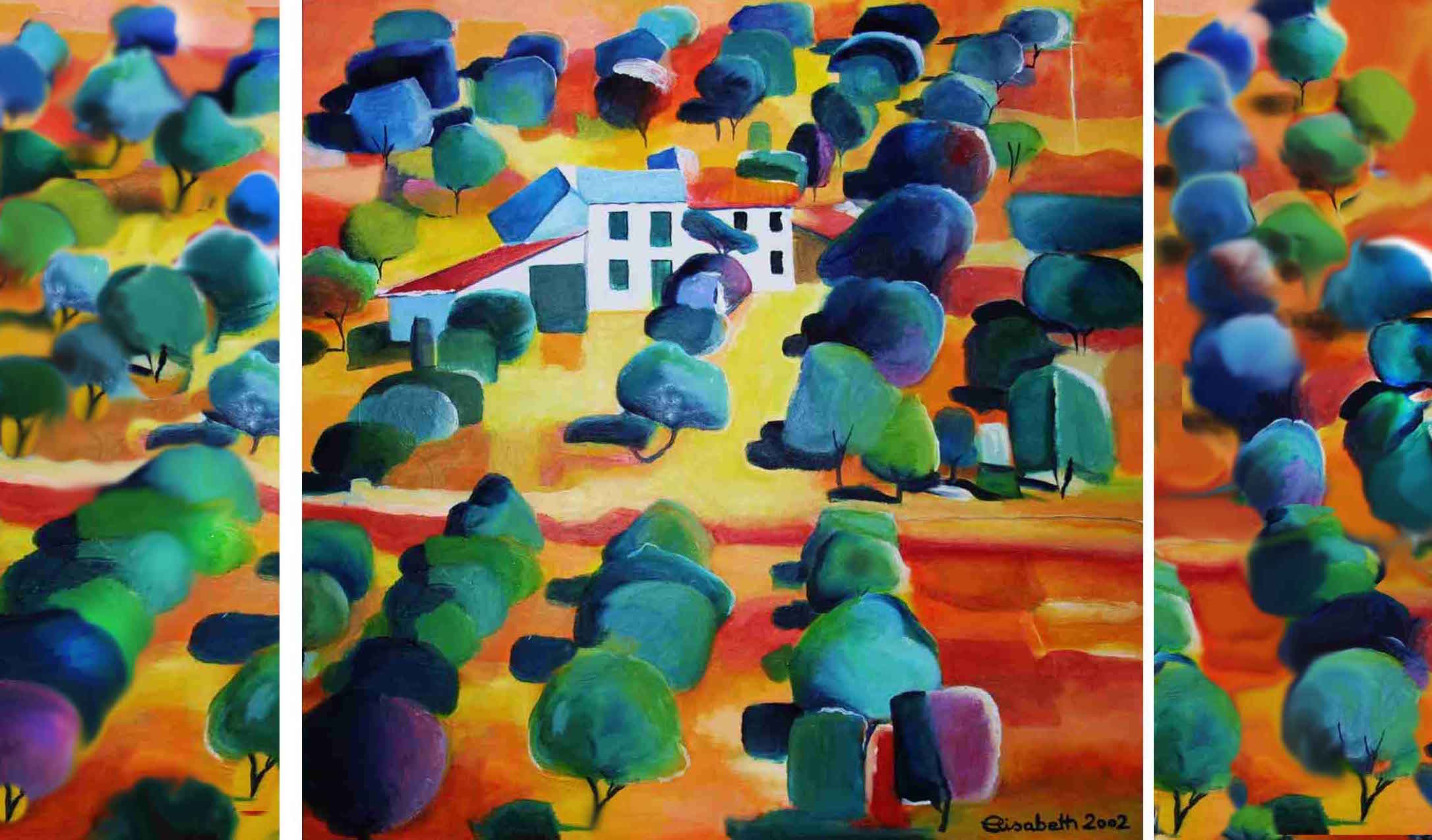 Gemälde, Triptychon, Spanien, Andalusien, Olivenbäume, Acryl auf Leinwand, Bild, moderne Kunst, contemporary Art,