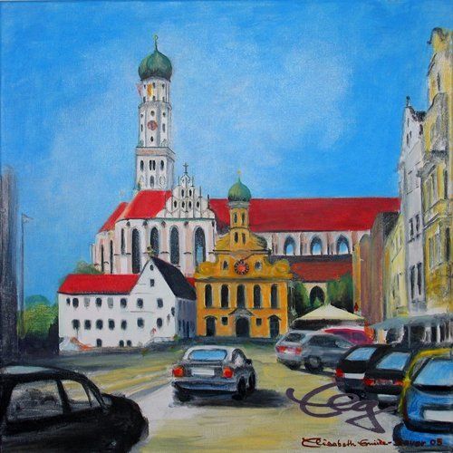 Bild, Augsburg, Acryl, Gebäude, Haus, Kirche, Ulrich, Münster, Basilika, Dom, Elisabeth Ernicke-Goßner