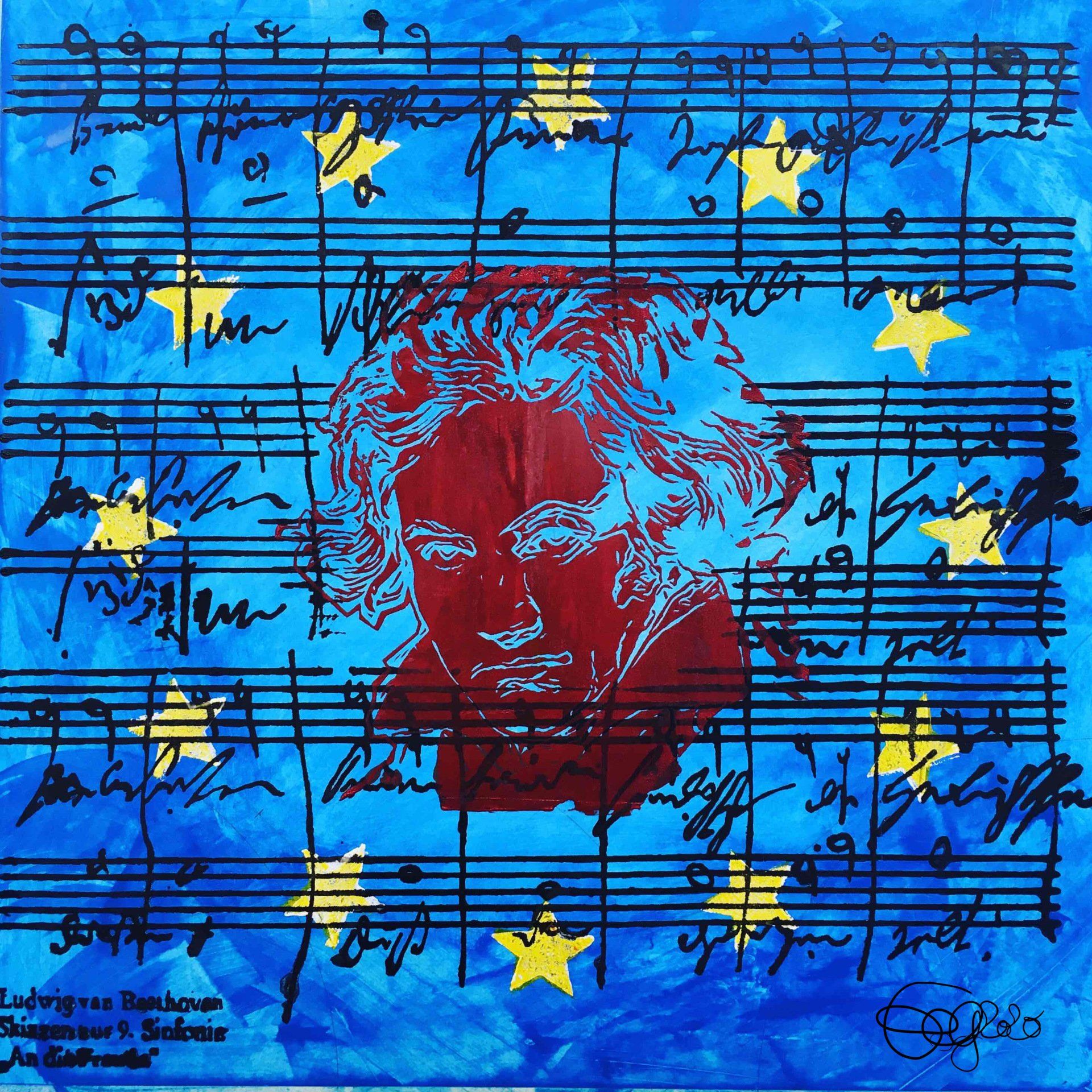 Bild, Musik, Siebdruck, Holzdruck, Bonn, Beethoven, Europa, Corona, Rythmus, Melodie, Elisabeth Ernicke-Goßner, elisergo