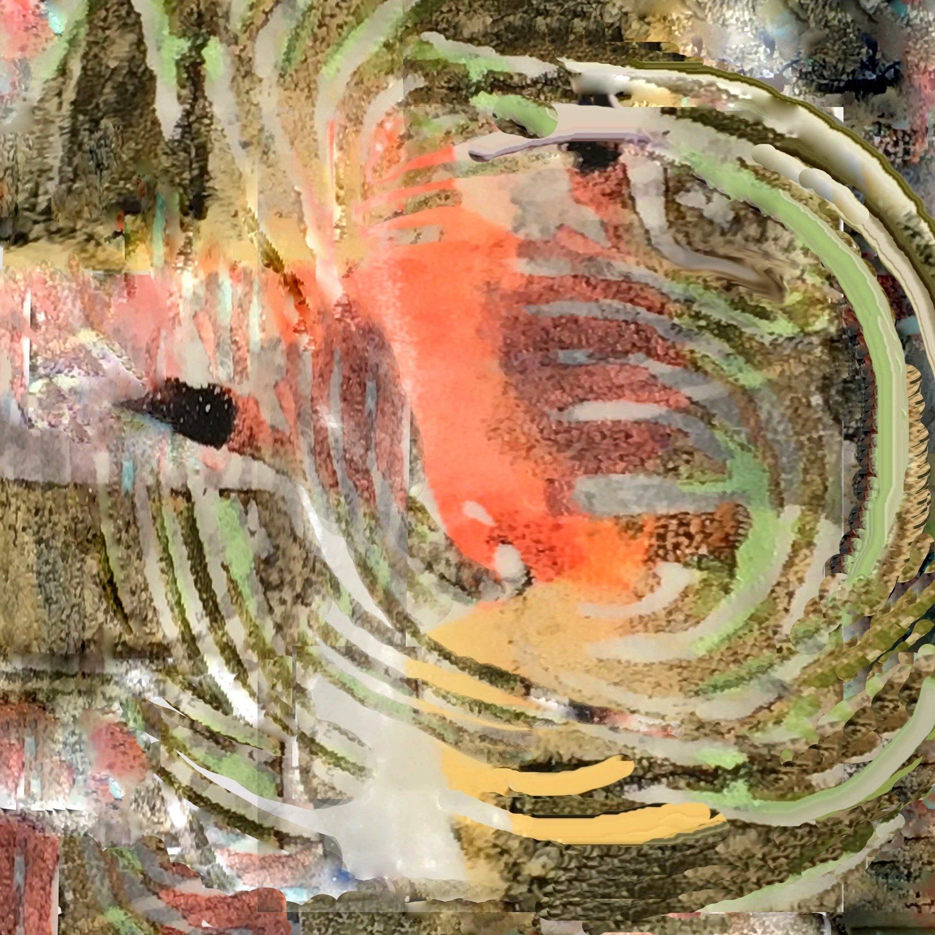 Bild, Gemälde, Siebdruck, Monotypie,  Corona, Kunst, Augsburg, Zahnrad, Uhrwerk, Tanz, Virus , Figur, Hamster, Chronik, Elisabeth Ernicke-Goßner, Elisergo