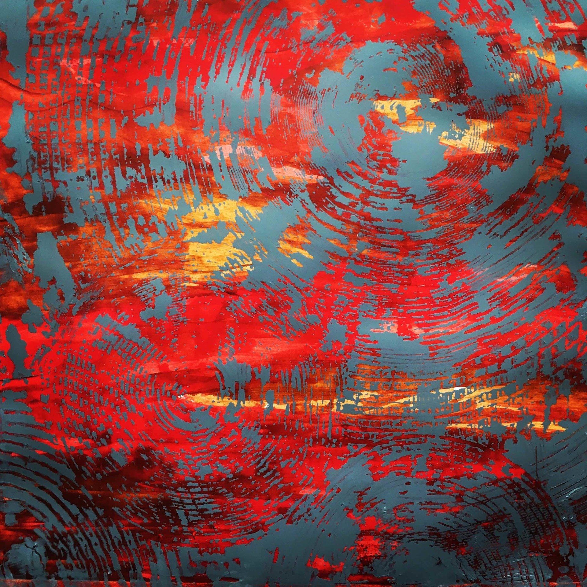 Bild, Gemälde, Siebdruck, Monotypie,  Corona, Kunst, Augsburg, Zahnrad, Uhrwerk, Tanz, Virus , Figur, Hamster, Chronik, Elisabeth Ernicke-Goßner, Elisergo