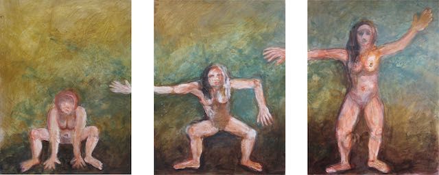 Gemälde, Triptychon, Höhlenfrau, , Acryl auf Leinwand, Bild, moderne Kunst, contemporary Art,