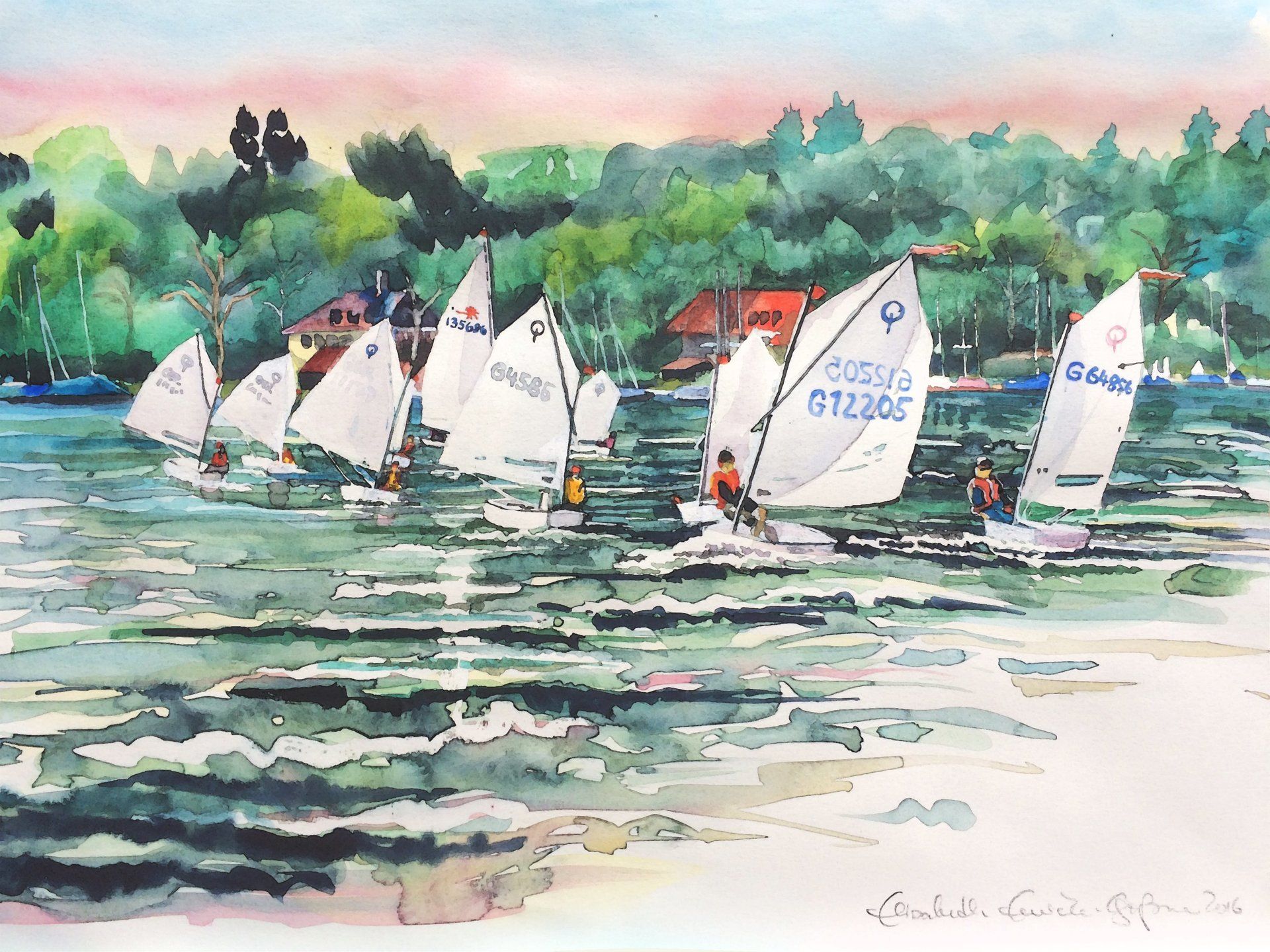 Optimist-Segeln, Aquarell