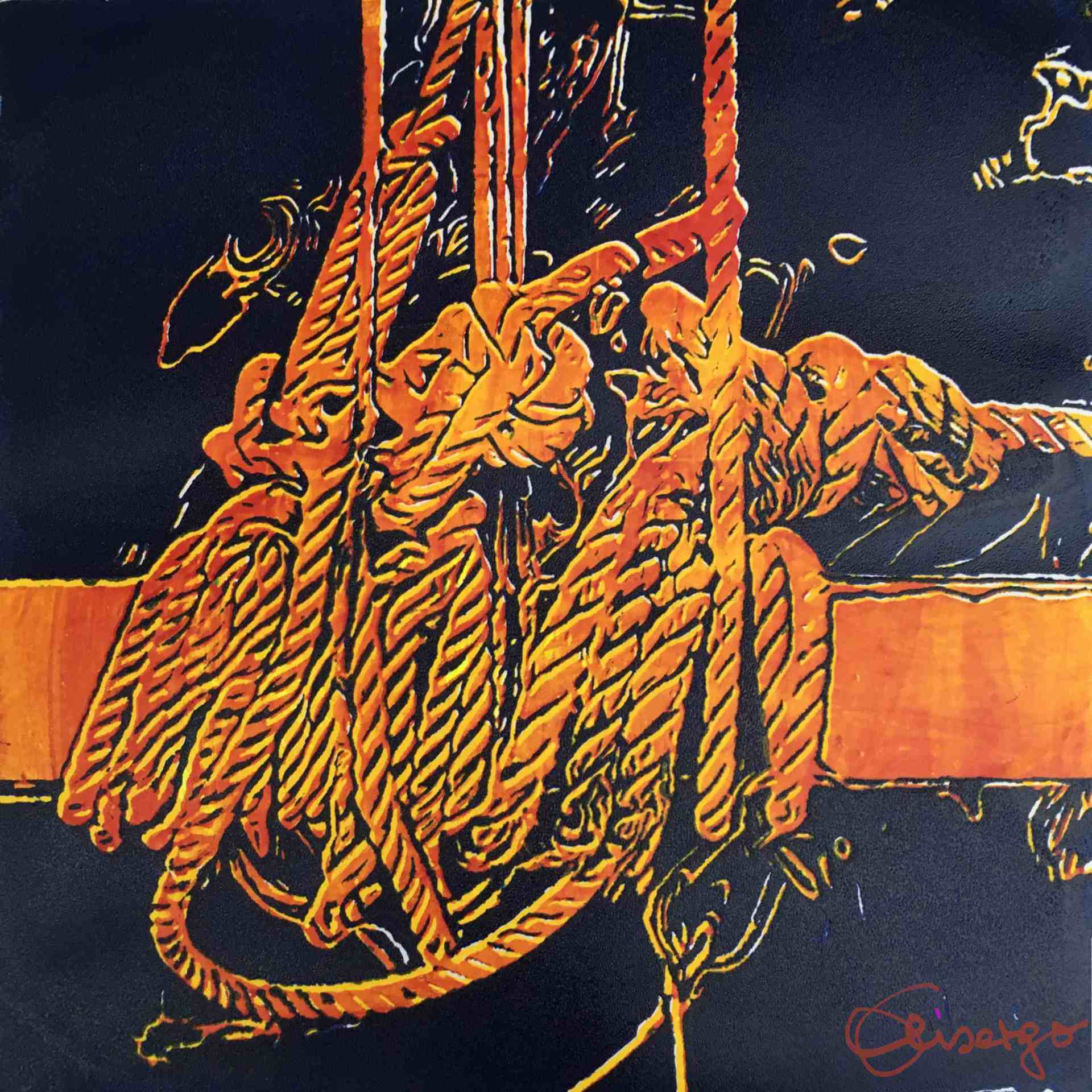 Bild, Gemälde, Siebdruck, Augsburg, Industrie, Zahnrad, Uhrwerk, Wasser, Figur, Hamster, Elisabeth Ernicke-Goßner, Elisergo