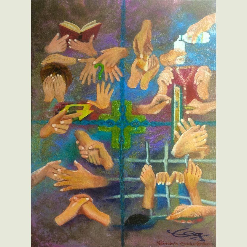 Bild, Freiheit, Flucht, Spirale, Geld,Boot, Flüchtling, Acryl, Leinwand, Elisabeth Ernicke-Goßner