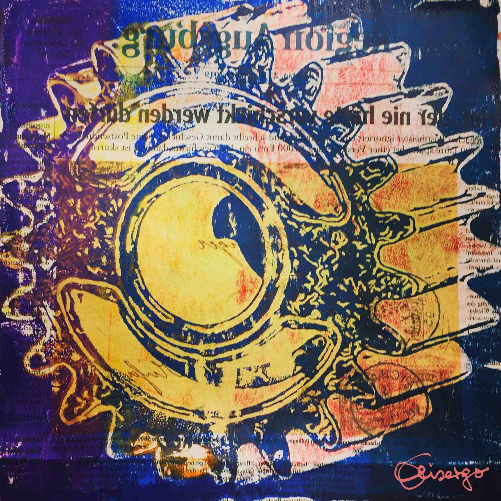 Bild, Gemälde, Siebdruck, Augsburg, Industrie, Zahnrad, Uhrwerk, Wasser, Figur, Hamster, Elisabeth Ernicke-Goßner, Elisergo