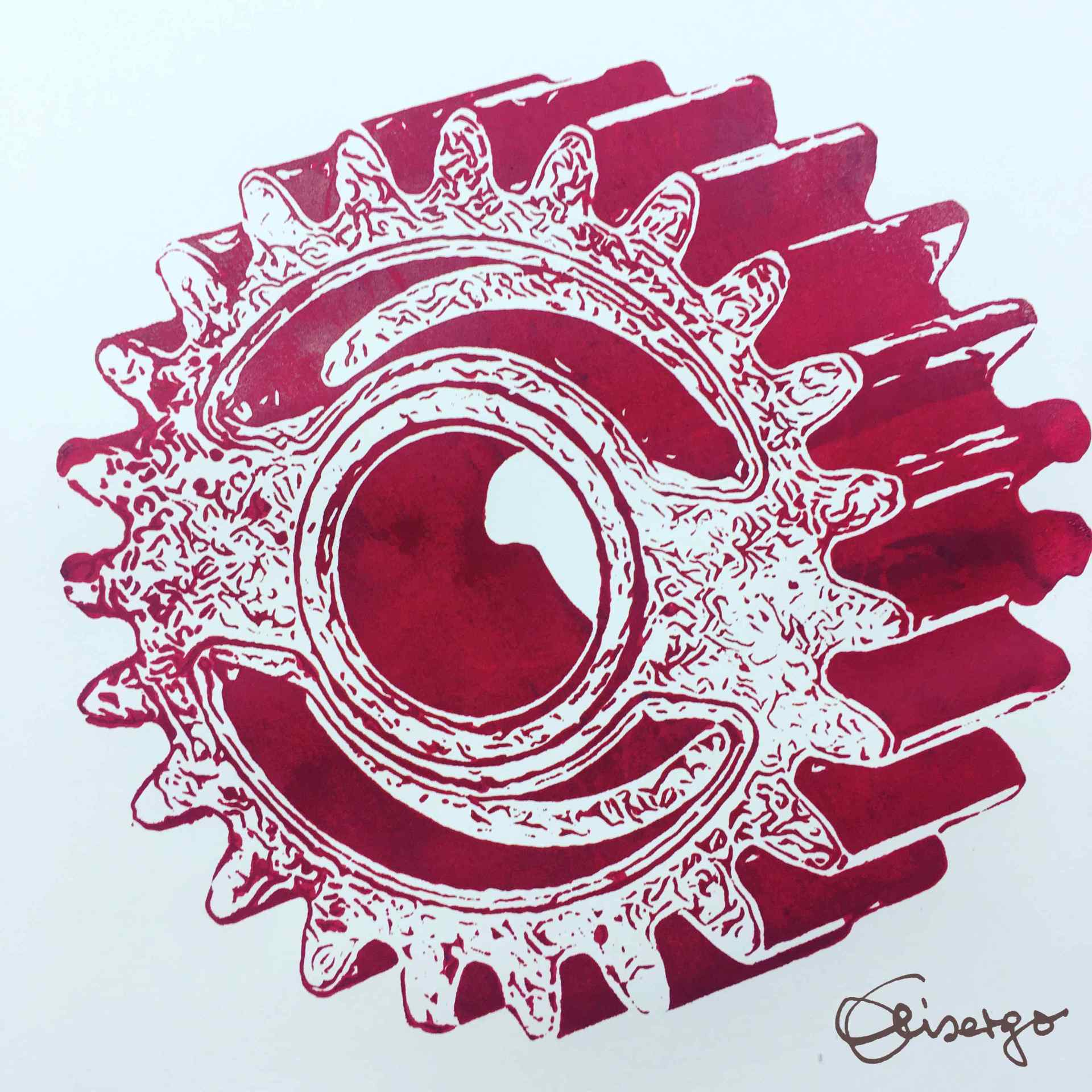 Bild, Gemälde, Siebdruck, Augsburg, Industrie, Zahnrad, Uhrwerk, Wasser, Figur, Hamster, Elisabeth Ernicke-Goßner, Elisergo