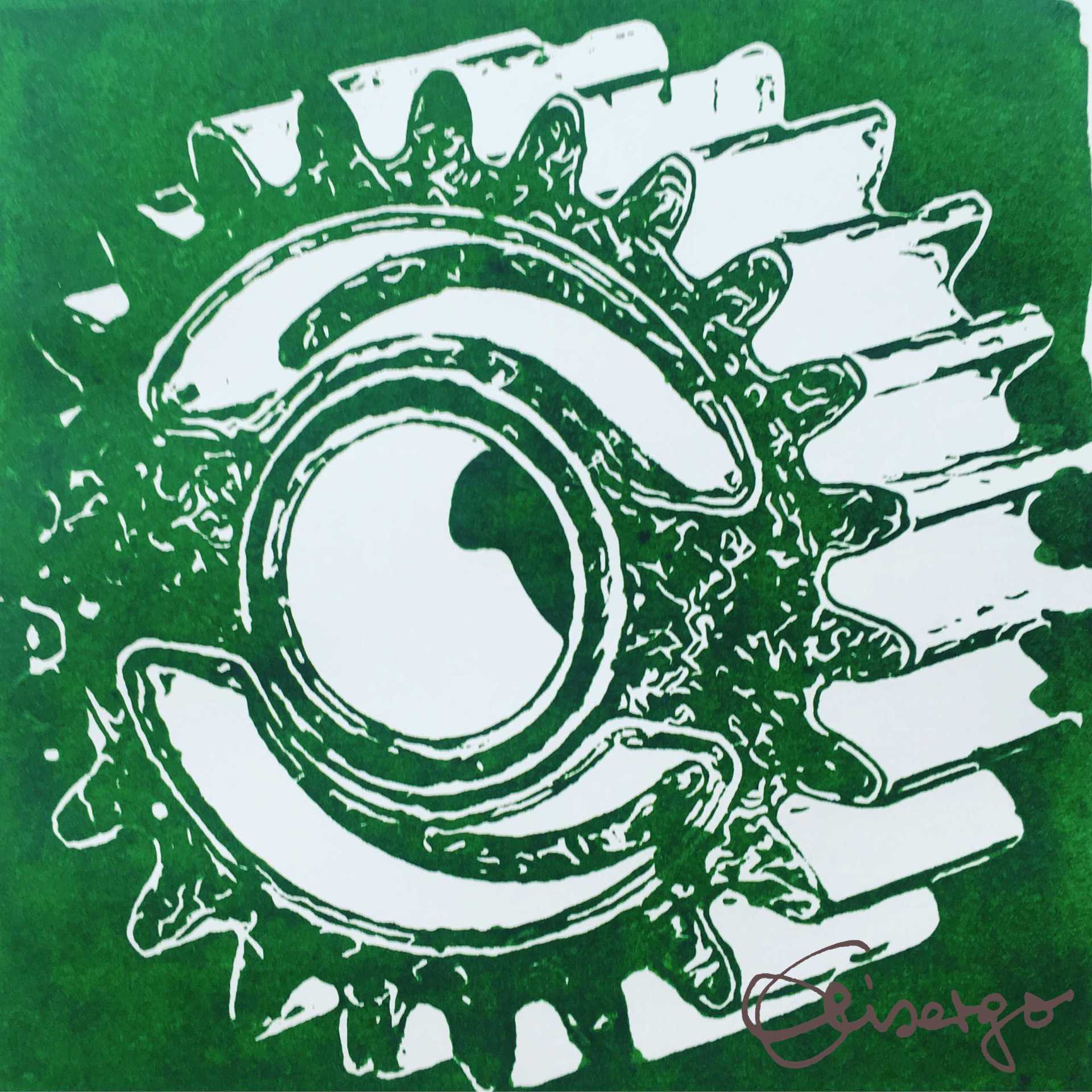 Bild, Gemälde, Siebdruck, Augsburg, Industrie, Zahnrad, Uhrwerk, Wasser, Figur, Hamster, Elisabeth Ernicke-Goßner, Elisergo