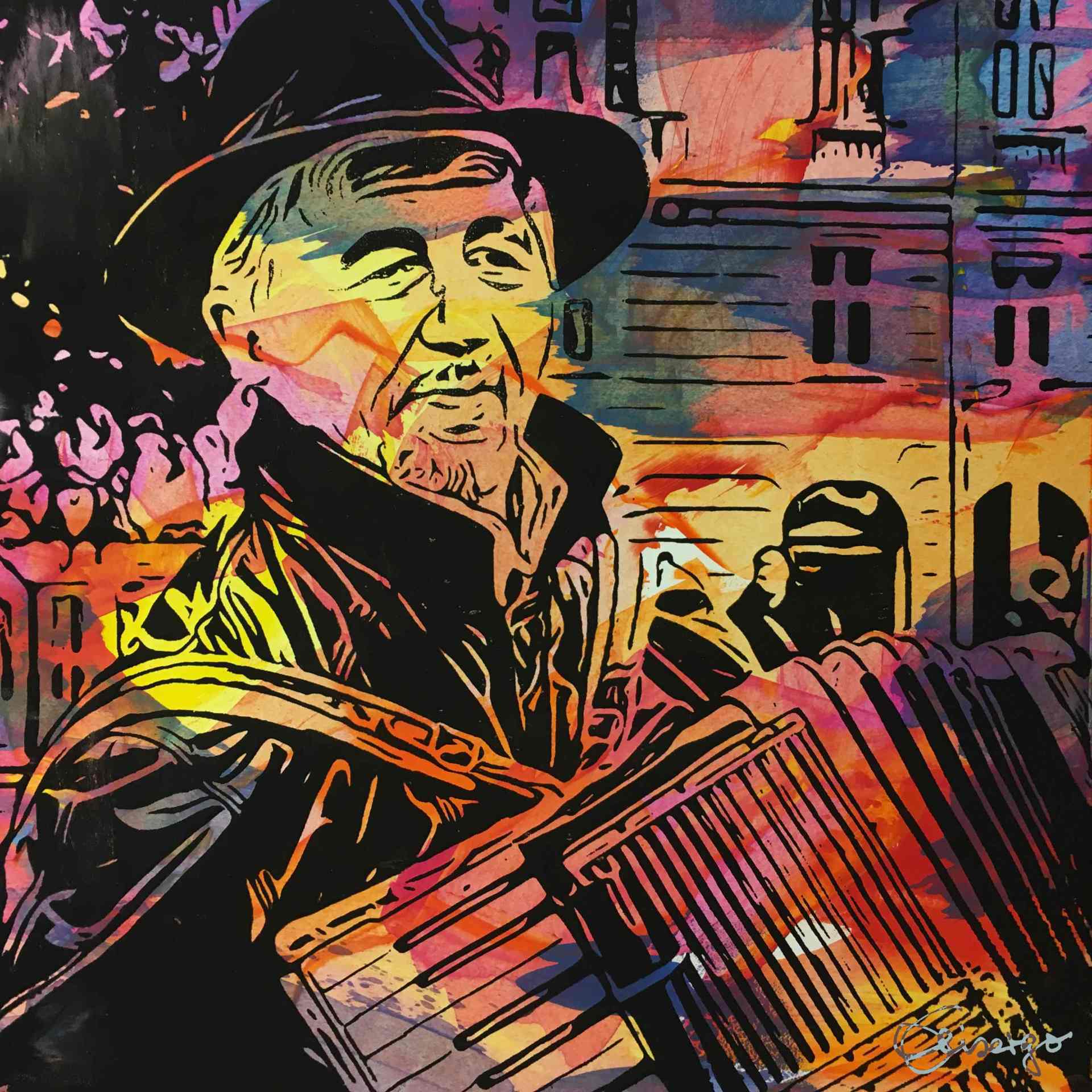 Bild, Gemälde, Siebdruck, Augsburg, Bewegung , Musik, Uhrwerk, Wasser, Figur, Tanz, Elisabeth Ernicke-Goßner, Elisergo