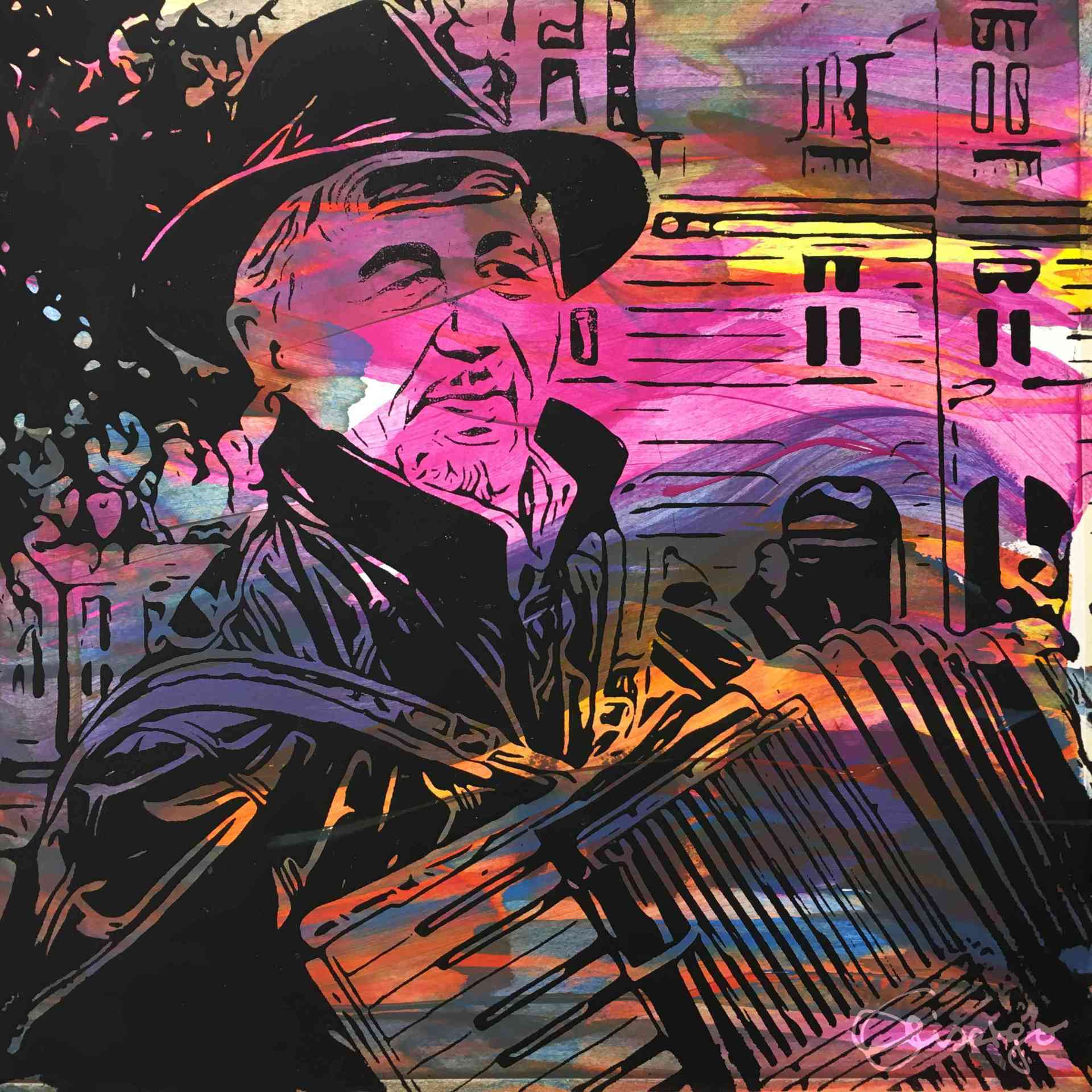 Bild, Gemälde, Siebdruck, Augsburg, Bewegung , Musik, Uhrwerk, Wasser, Figur, Tanz, Elisabeth Ernicke-Goßner, Elisergo