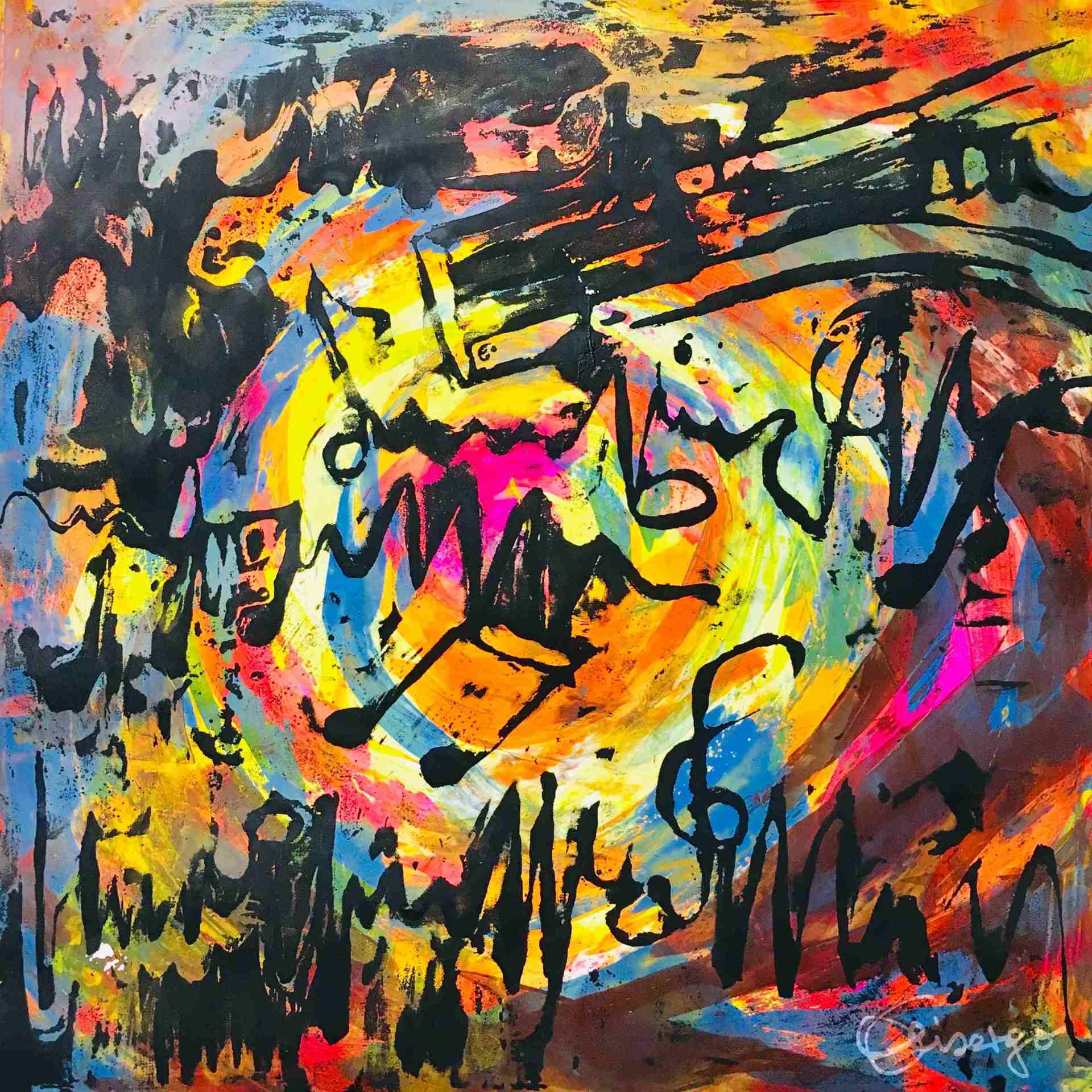 Bild, Gemälde, Siebdruck, Augsburg, Bewegung , Musik, Uhrwerk, Wasser, Figur, Tanz, Elisabeth Ernicke-Goßner, Elisergo