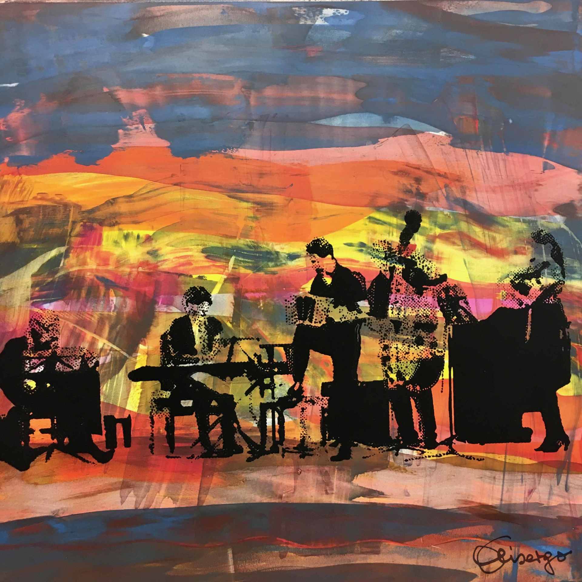 Bild, Gemälde, Siebdruck, Augsburg, Bewegung , Musik, Uhrwerk, Wasser, Figur, Tanz, Elisabeth Ernicke-Goßner, Elisergo