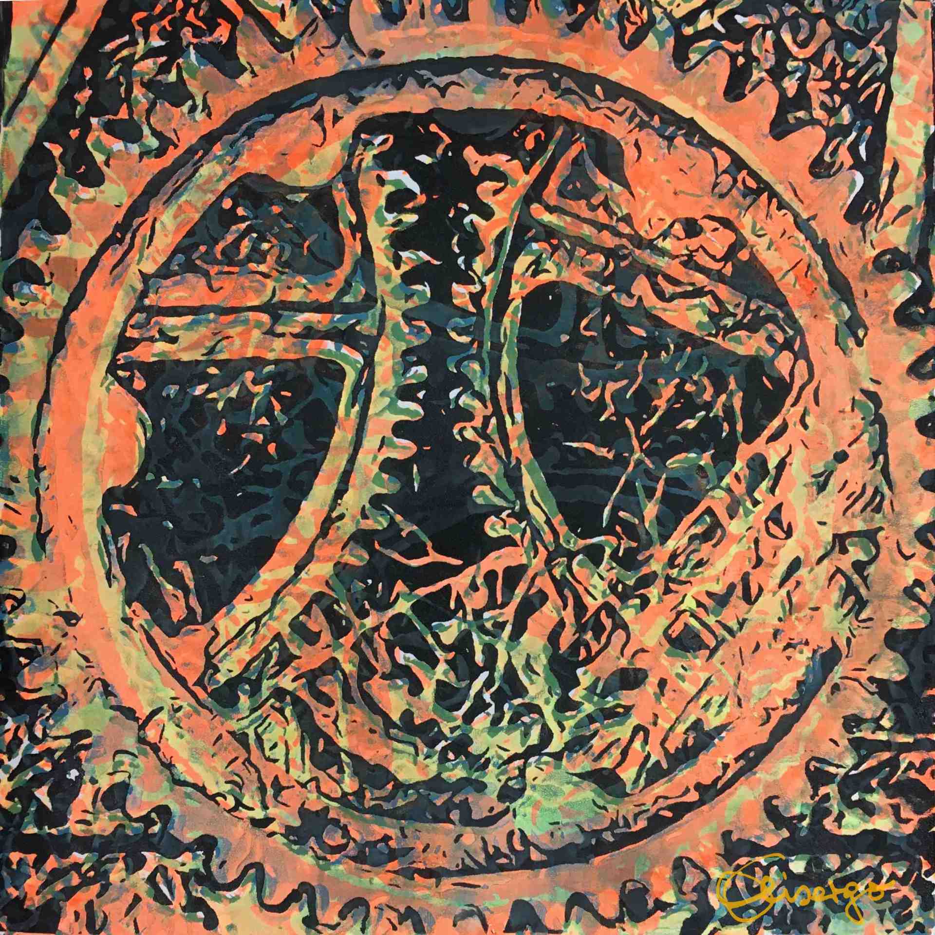 Bild, Gemälde, Siebdruck, Augsburg, Industrie, Zahnrad, Uhrwerk, Wasser, Figur, Hamster, Elisabeth Ernicke-Goßner, Elisergo