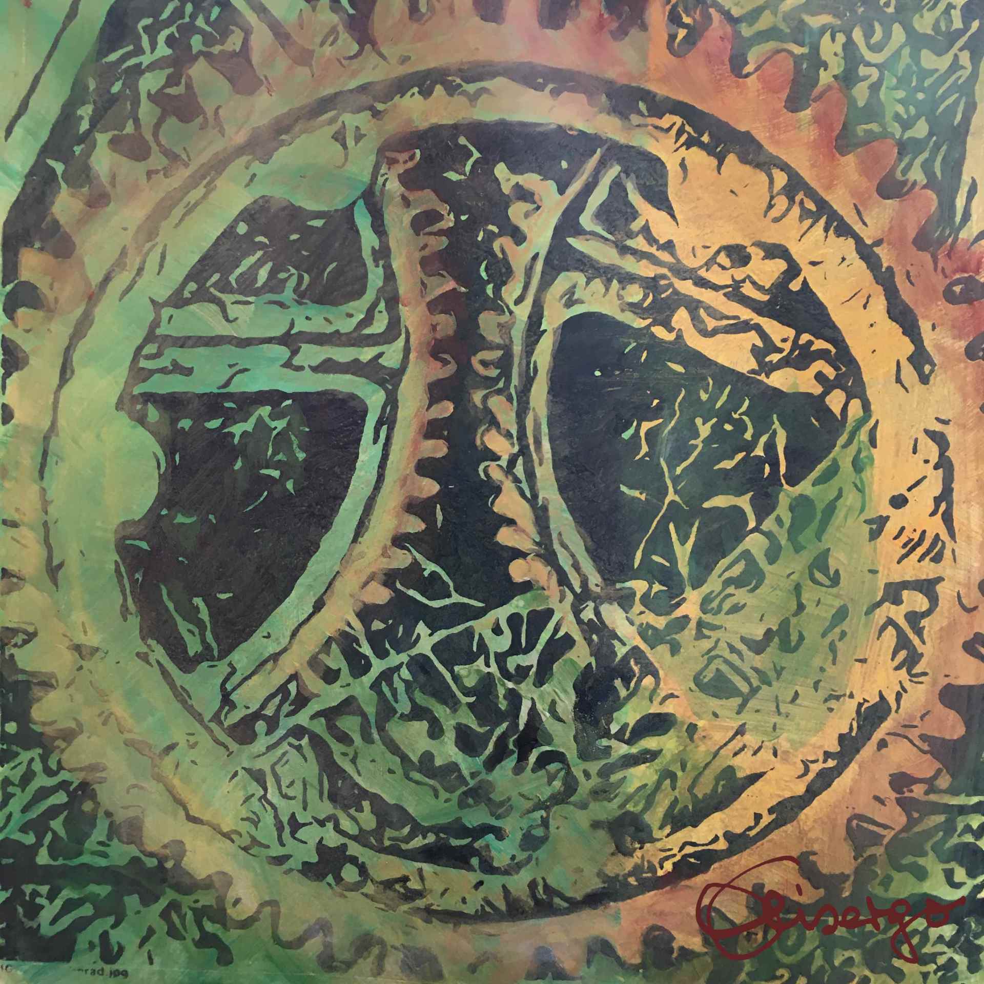 Bild, Gemälde, Siebdruck, Augsburg, Industrie, Zahnrad, Uhrwerk, Wasser, Figur, Hamster, Elisabeth Ernicke-Goßner, Elisergo