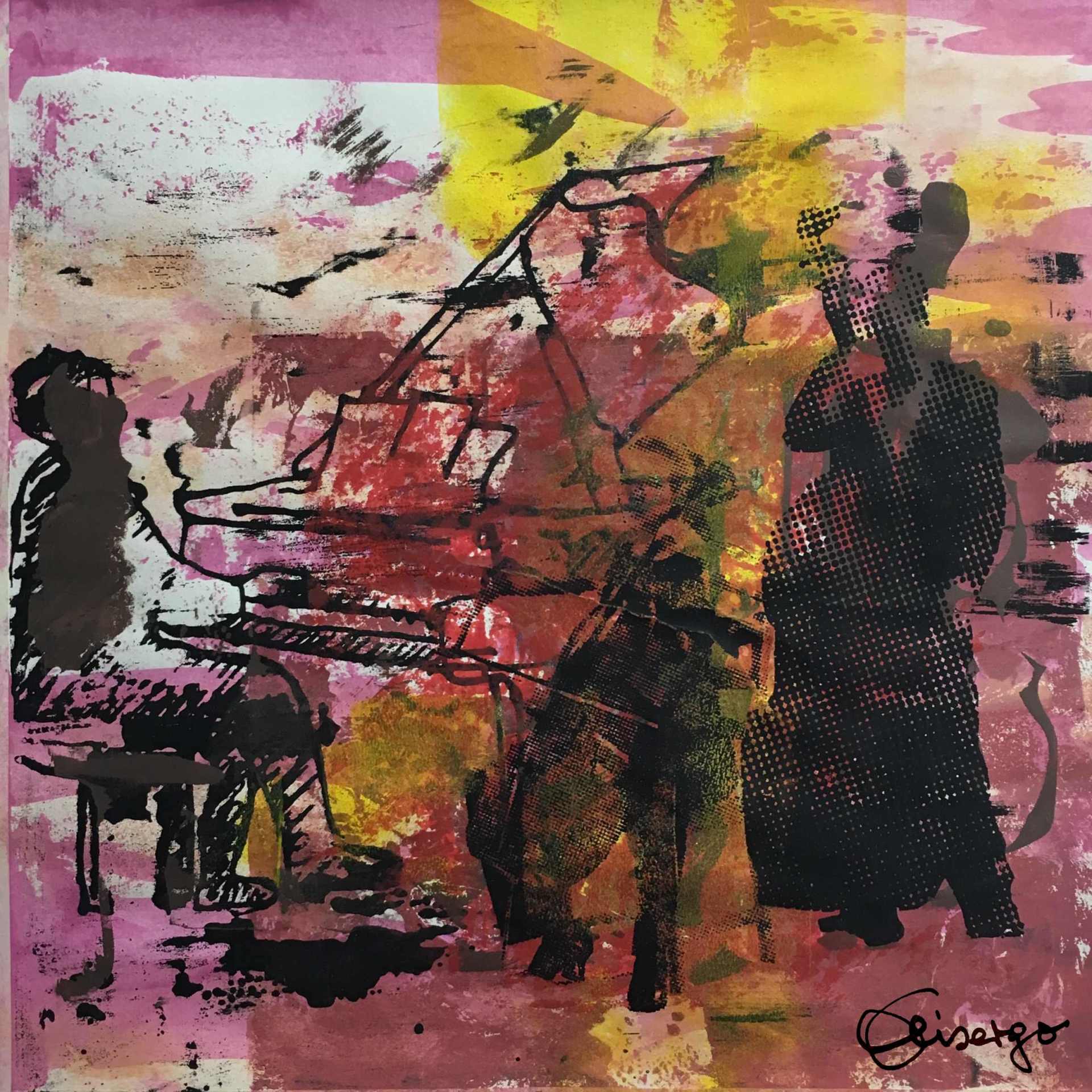 Bild, Gemälde, Siebdruck, Augsburg, Bewegung , Musik, Uhrwerk, Wasser, Figur, Tanz, Elisabeth Ernicke-Goßner, Elisergo