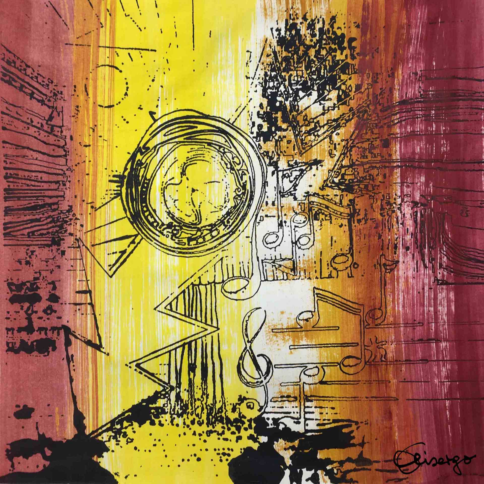 Bild, Gemälde, Siebdruck, Augsburg, Bewegung , Musik, Uhrwerk, Wasser, Figur, Tanz, Elisabeth Ernicke-Goßner, Elisergo