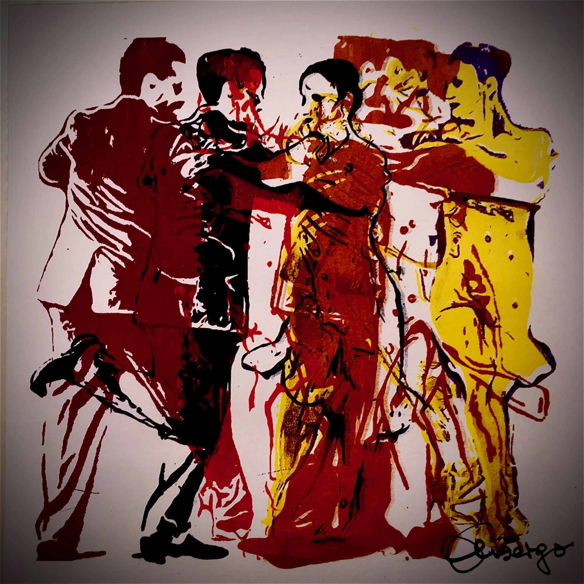 Bild, Gemälde, Siebdruck, Augsburg, Bewegung , Musik, Uhrwerk, Wasser, Figur, Tanz, Elisabeth Ernicke-Goßner, Elisergo