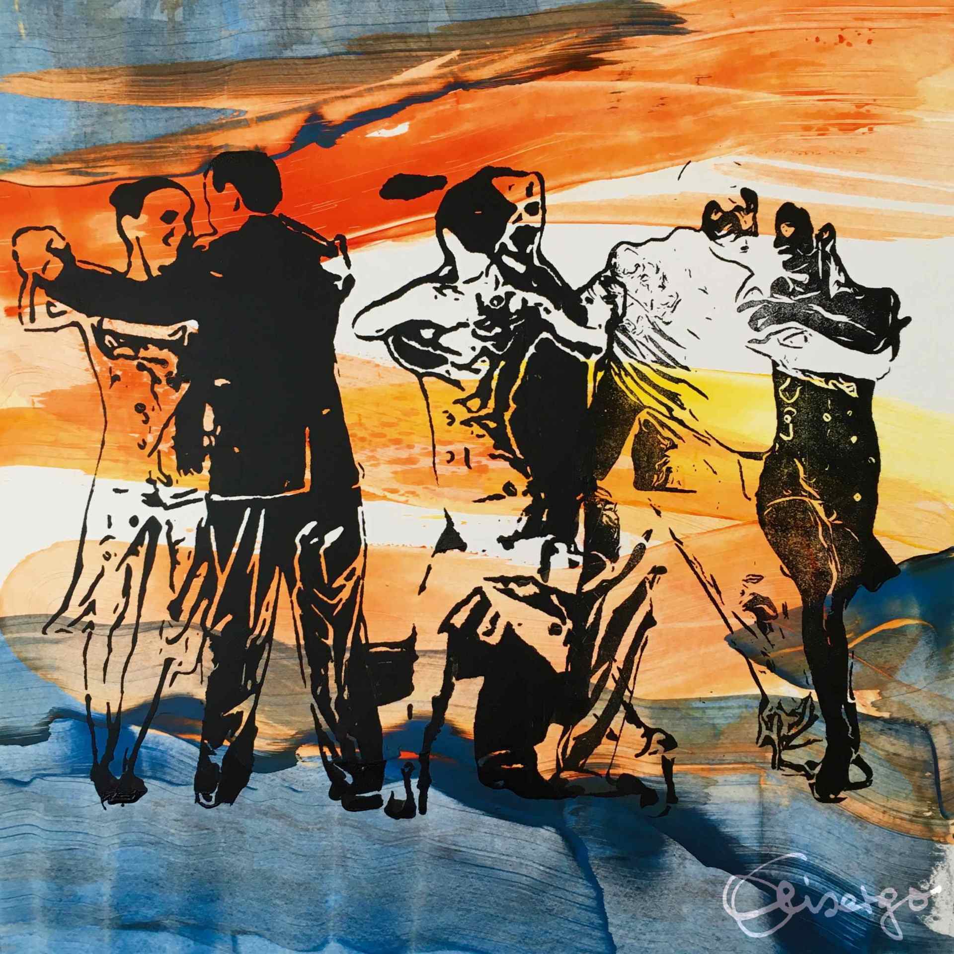 Bild, Gemälde, Siebdruck, Augsburg, Bewegung , Musik, Uhrwerk, Wasser, Figur, Tanz, Elisabeth Ernicke-Goßner, Elisergo