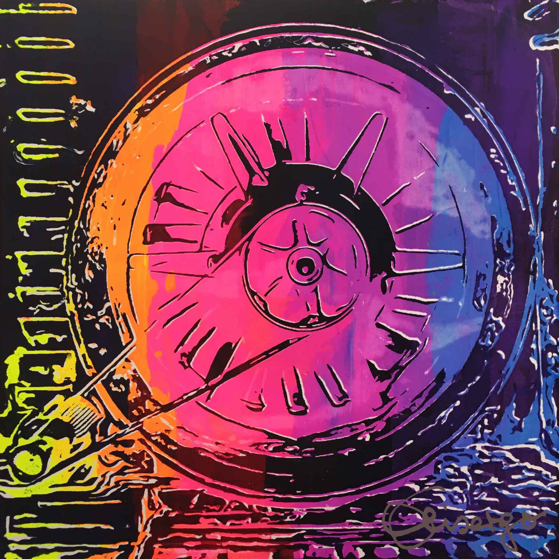 Bild, Gemälde, Siebdruck, Augsburg, Industrie, Zahnrad, Uhrwerk, Wasser, Figur, Hamster, Elisabeth Ernicke-Goßner, Elisergo