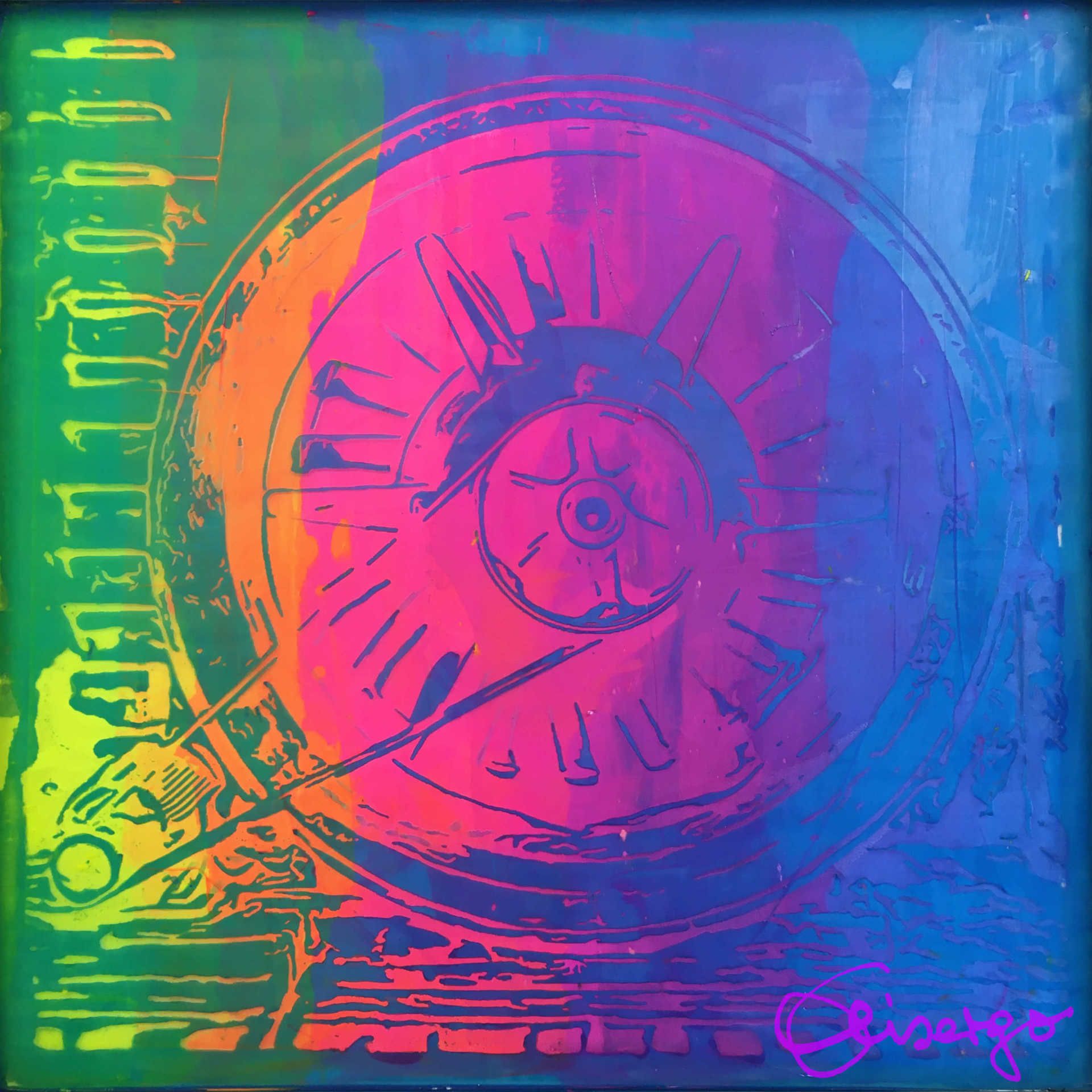 Bild, Gemälde, Siebdruck, Augsburg, Industrie, Zahnrad, Uhrwerk, Wasser, Figur, Hamster, Elisabeth Ernicke-Goßner, Elisergo