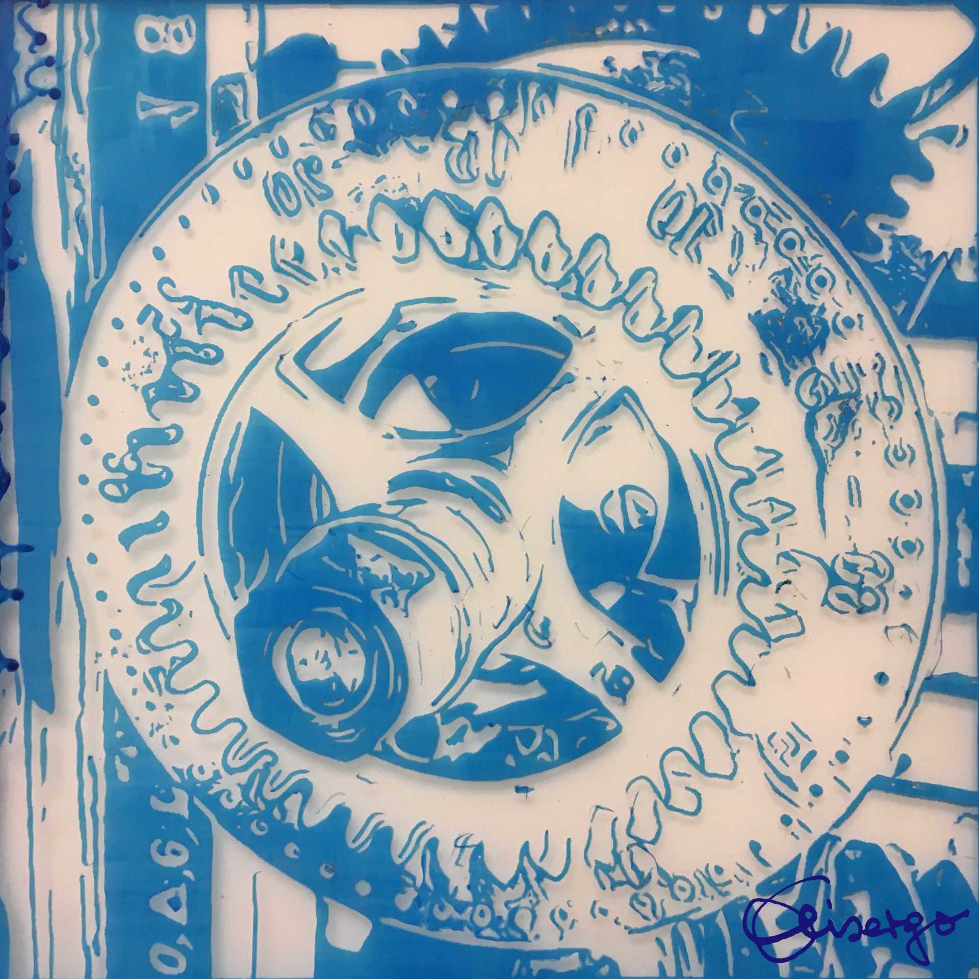 Bild, Gemälde, Siebdruck, Augsburg, Industrie, Zahnrad, Uhrwerk, Wasser, Figur, Hamster, Elisabeth Ernicke-Goßner, Elisergo