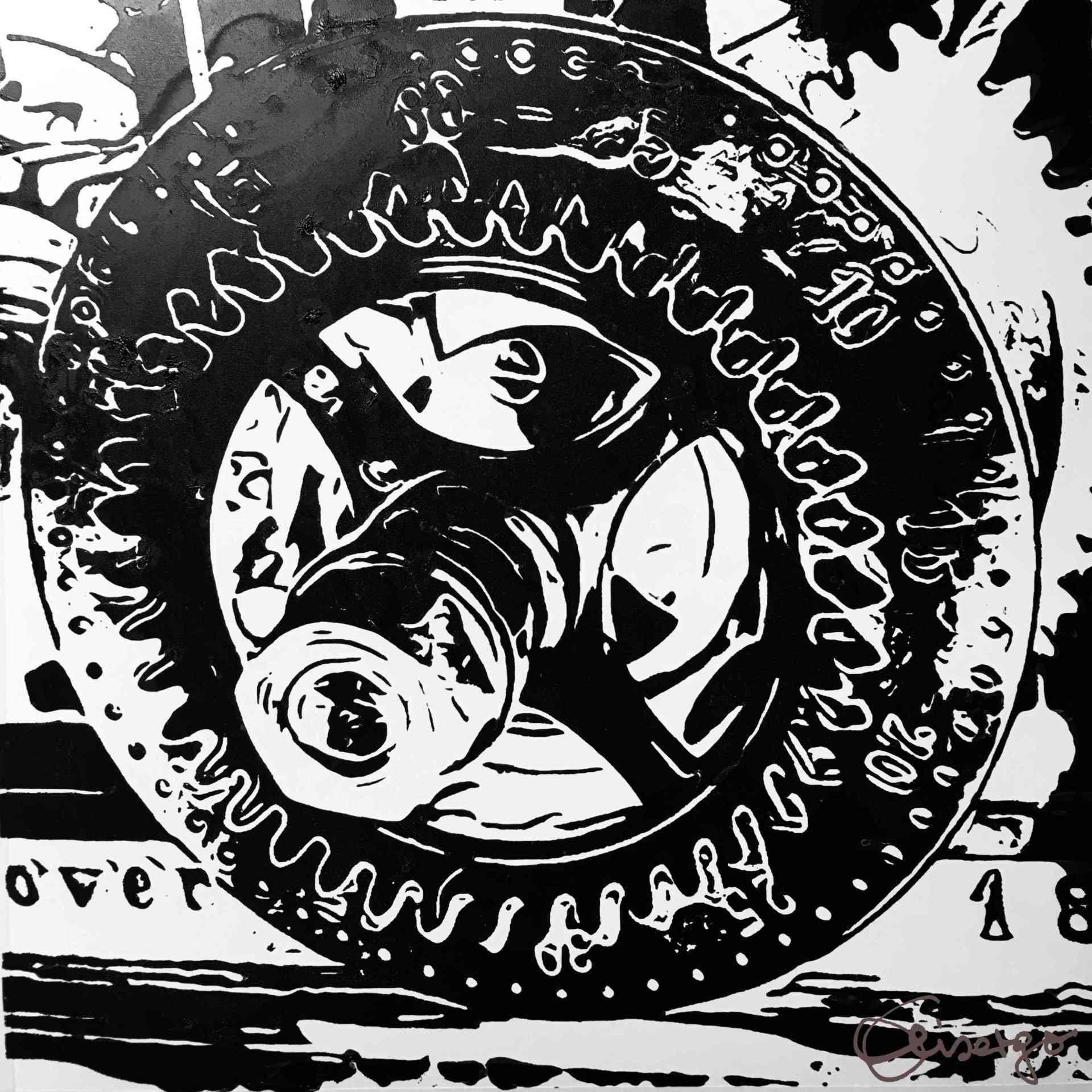 Bild, Gemälde, Siebdruck, Augsburg, Industrie, Zahnrad, Uhrwerk, Wasser, Figur, Hamster, Elisabeth Ernicke-Goßner, Elisergo