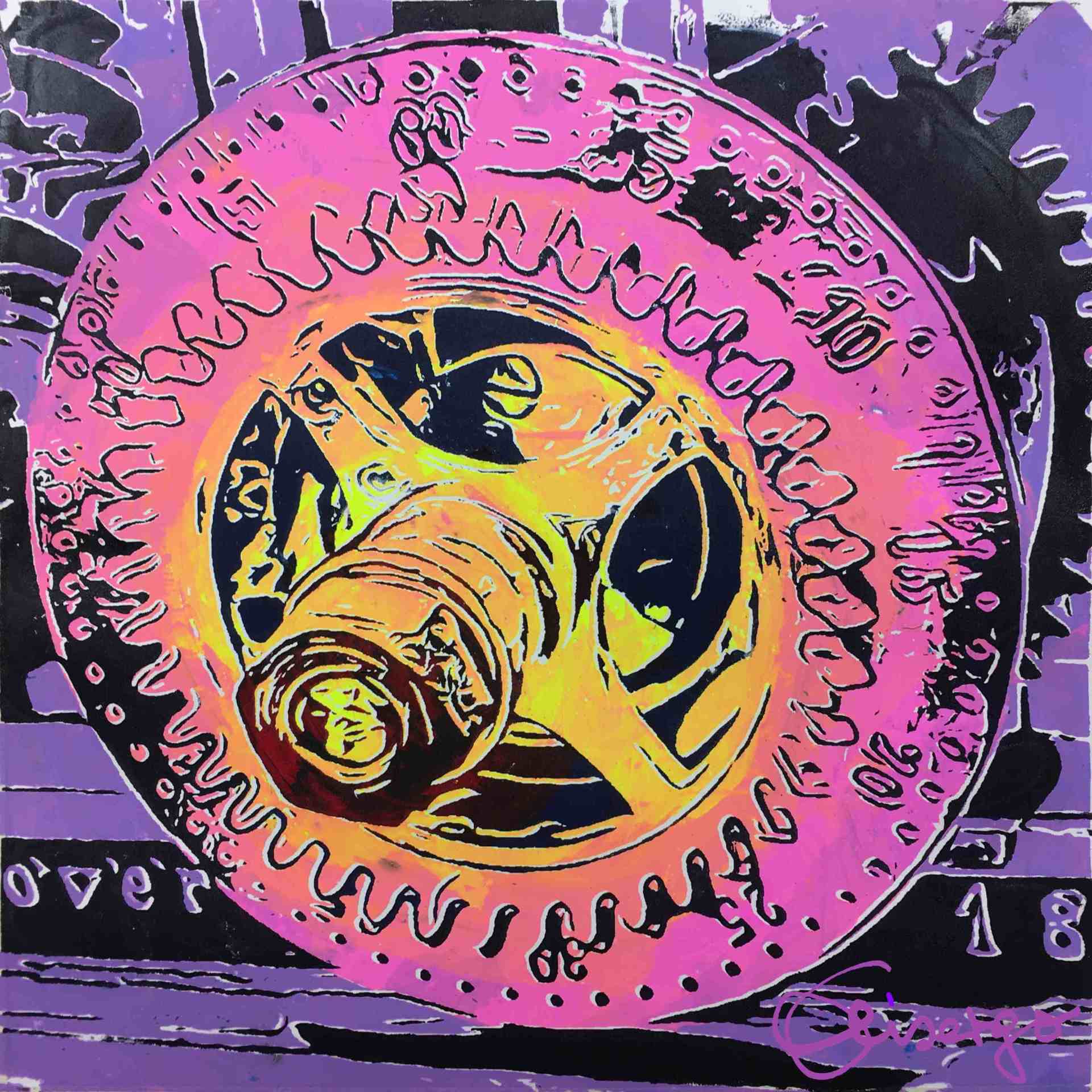 Bild, Gemälde, Siebdruck, Augsburg, Industrie, Zahnrad, Uhrwerk, Wasser, Figur, Hamster, Elisabeth Ernicke-Goßner, Elisergo