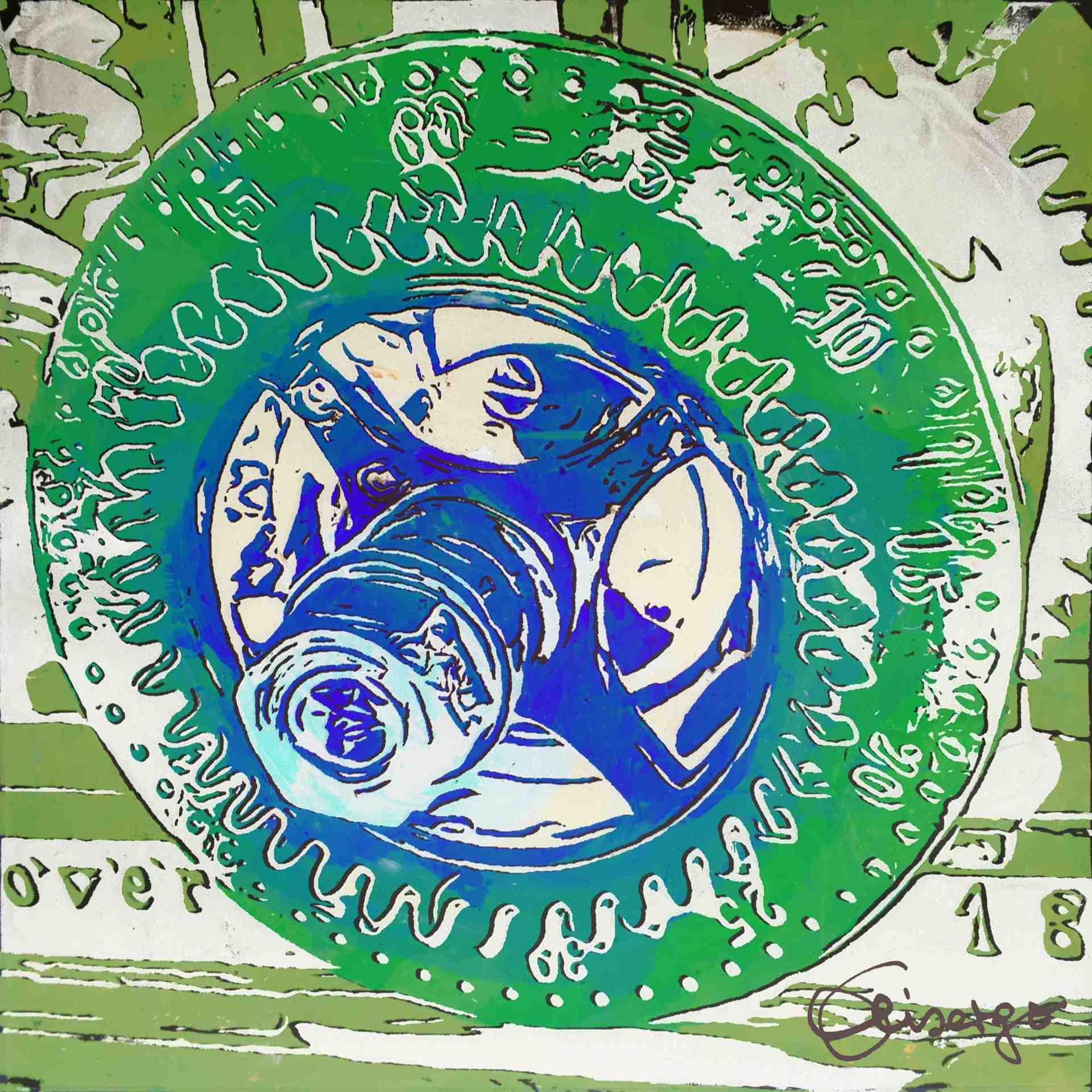 Bild, Gemälde, Siebdruck, Augsburg, Industrie, Zahnrad, Uhrwerk, Wasser, Figur, Hamster, Elisabeth Ernicke-Goßner, Elisergo