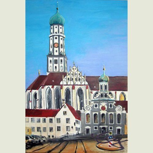 Bild, Augsburg, Acryl, Gebäude, Haus, Kirche, Ulrich, Münster, Basilika, Dom, Elisabeth Ernicke-Goßner