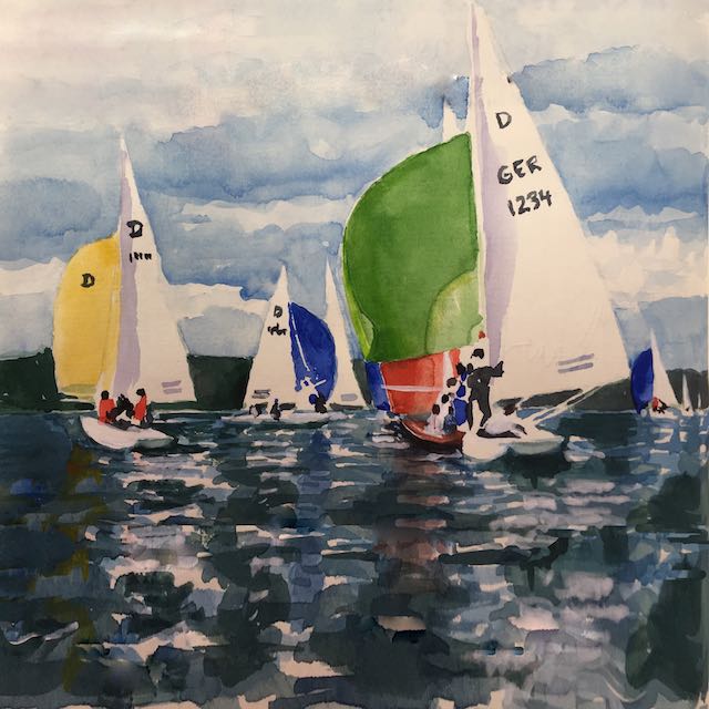 Bild, Elisabeth, Ernicke-Goßner, Schiff, Drachen, Yacht, segeln, HSC, Herrschinger Segelclub, Acryl, Leinwand, Segeln