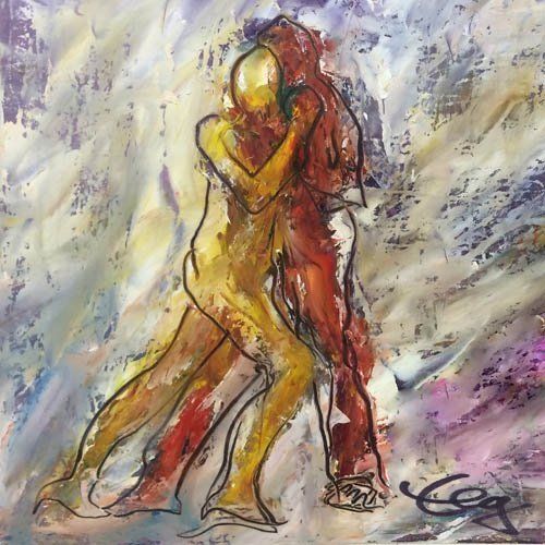 Bild, Öl, Karton, Tanz, Tango