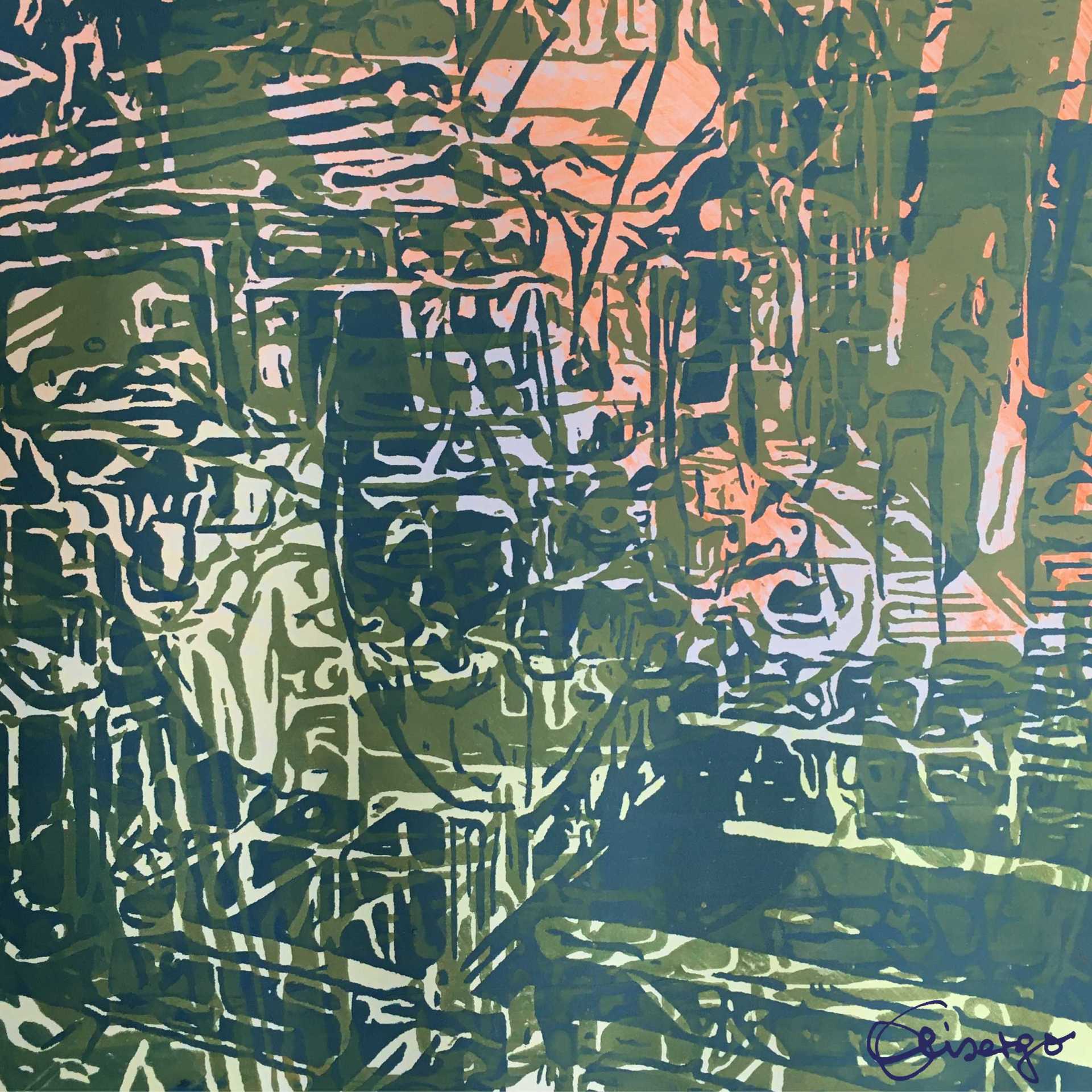 Bild, Gemälde, Siebdruck, Augsburg, Industrie, Zahnrad, Uhrwerk, Wasser, Figur, Hamster, Elisabeth Ernicke-Goßner, Elisergo