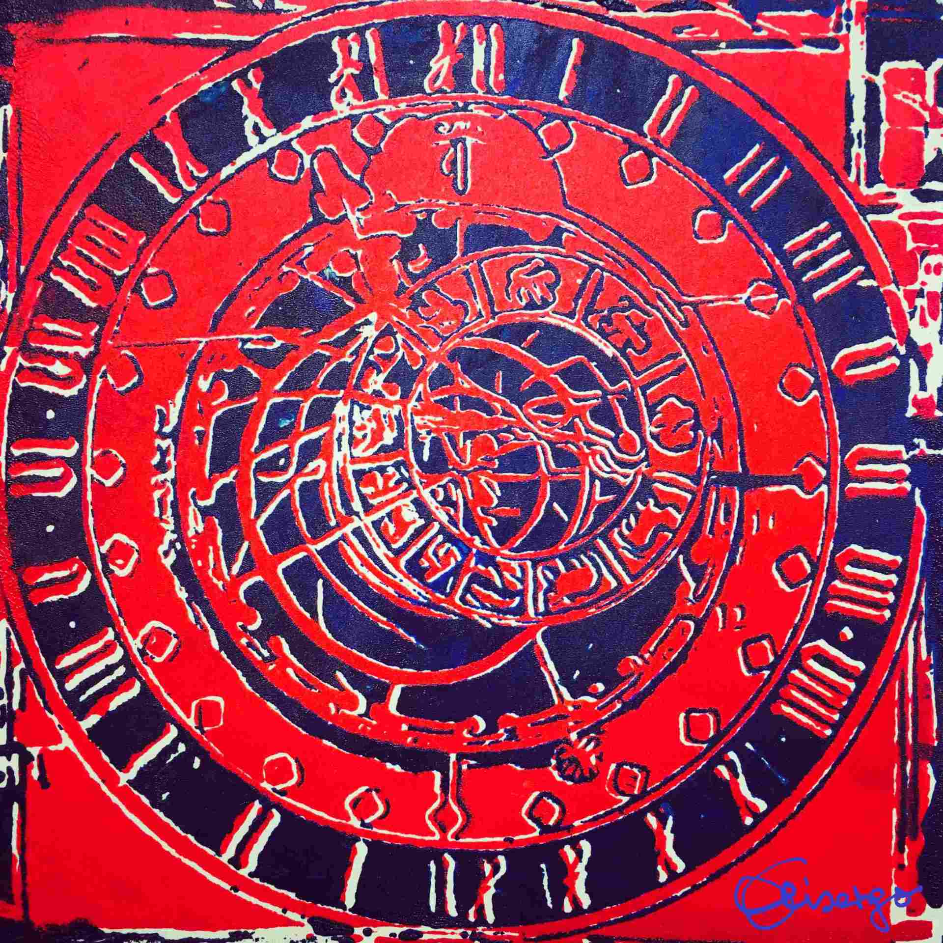 Bild, Gemälde, Siebdruck, Augsburg, Industrie, Zahnrad, Uhrwerk, Wasser, Figur, Hamster, Elisabeth Ernicke-Goßner, Elisergo