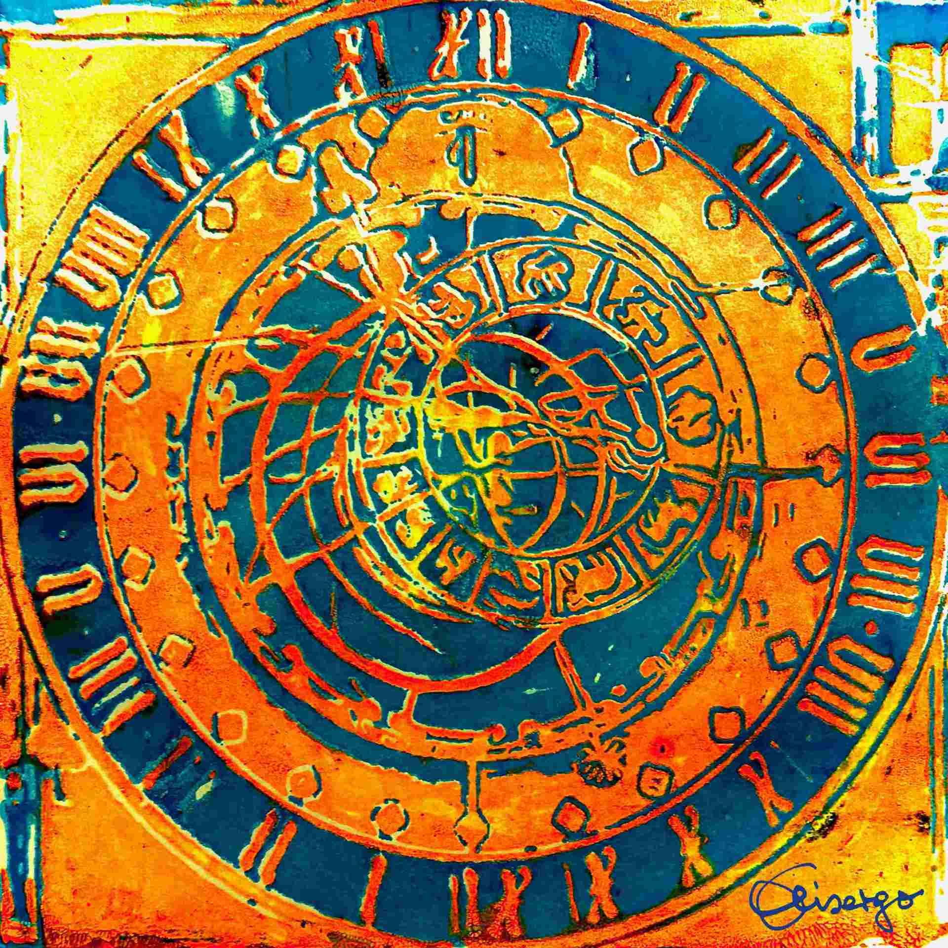 Bild, Gemälde, Siebdruck, Augsburg, Industrie, Zahnrad, Uhrwerk, Wasser, Figur, Hamster, Elisabeth Ernicke-Goßner, Elisergo