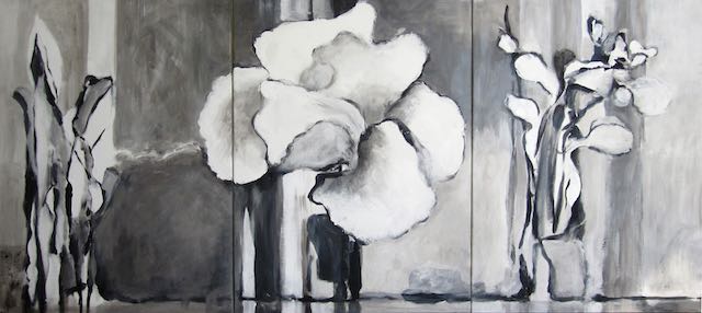 Gemälde, Triptychon, Iris, Blüten 3 Zustände, Entwicklung, Werden und Vergehen, Acryl auf Leinwand, Bild, moderne Kunst, contemporary Art,