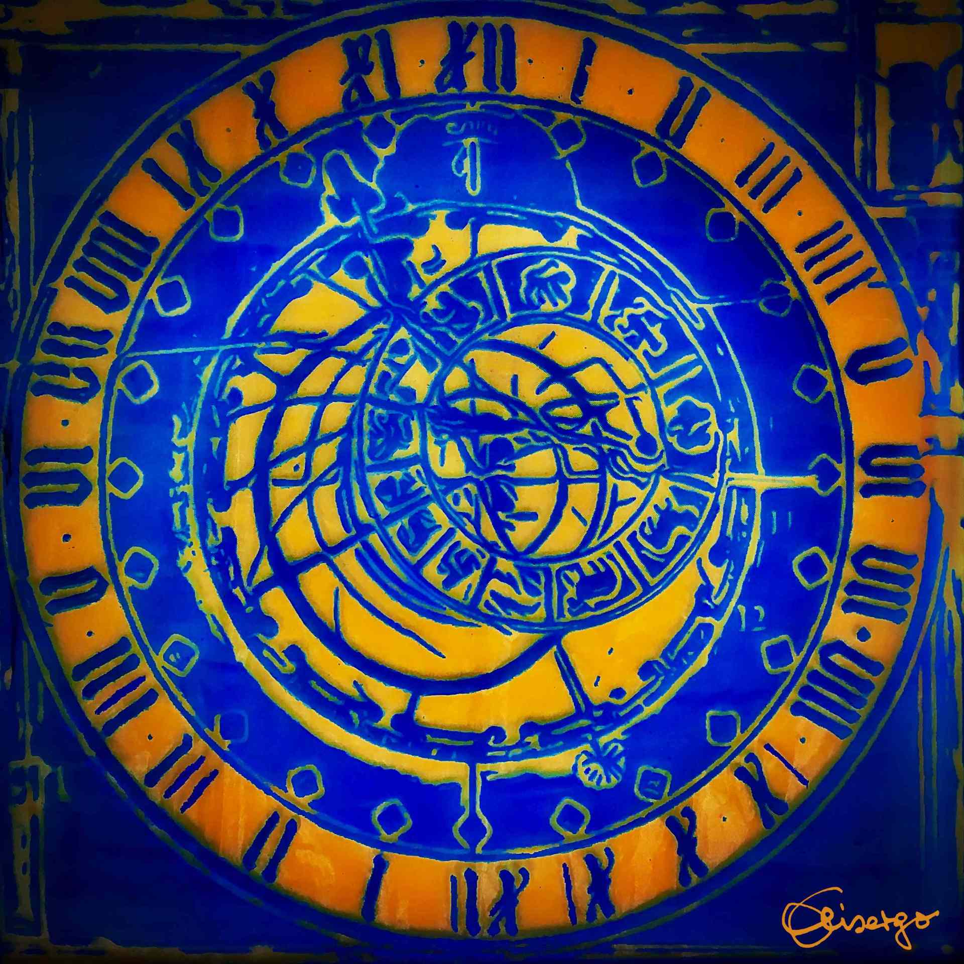 Bild, Gemälde, Siebdruck, Augsburg, Industrie, Zahnrad, Uhrwerk, Wasser, Figur, Hamster, Elisabeth Ernicke-Goßner, Elisergo