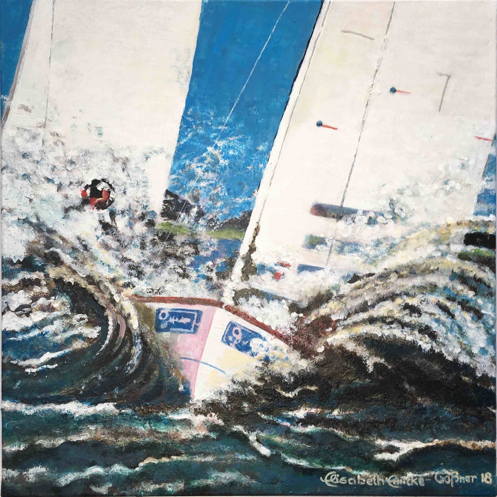 Bild, Acryl, Leinwand,Elisabeth, Ernicke-Goßner, Schiff, O-Jolle, segeln, HSC, Herrschinger Segelclub, Acryl, Leinwand, Segeln