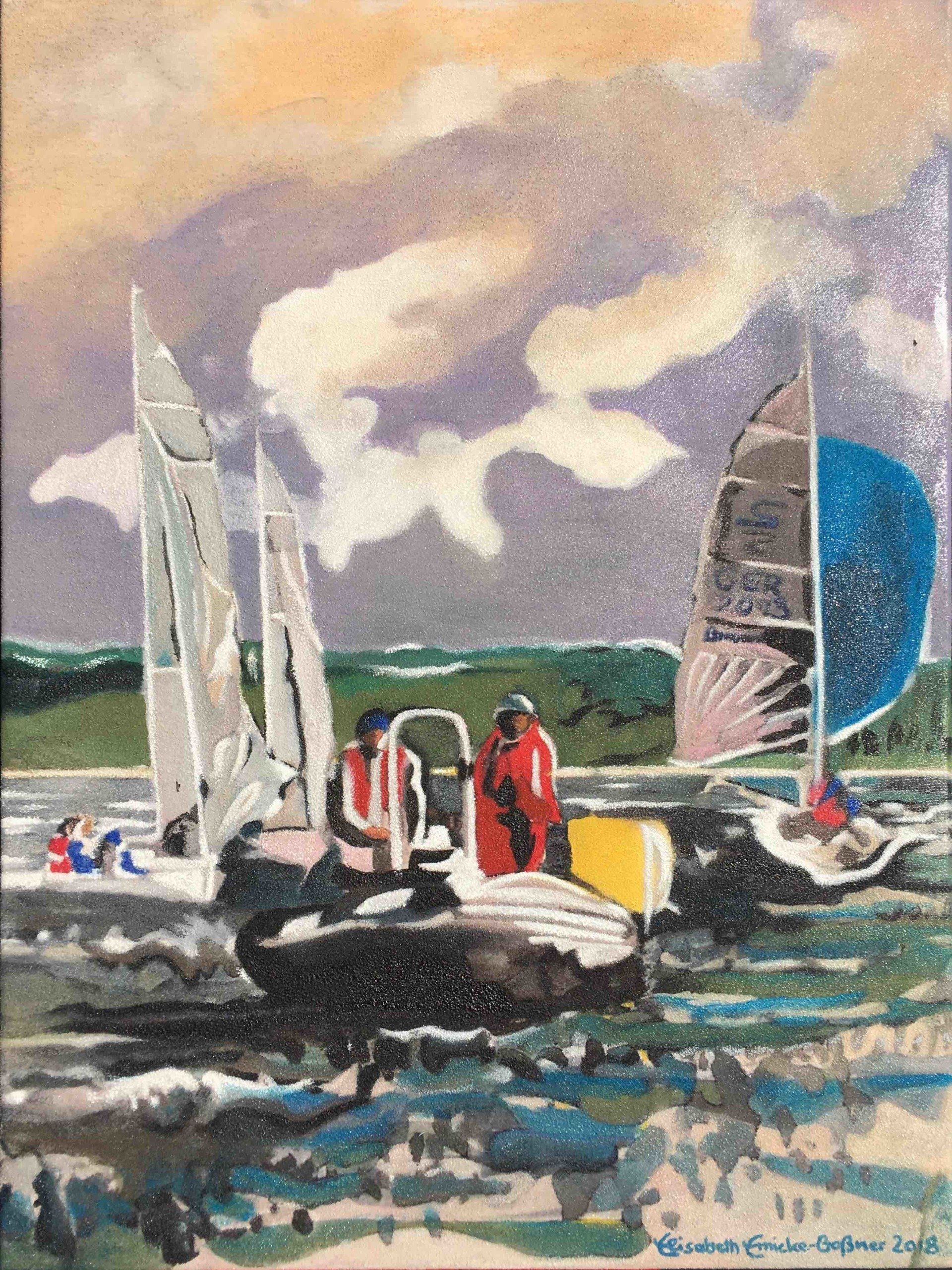 Bild, Elisabeth, Ernicke-Goßner, Schiff, Streamline, Yacht, segeln, HSC, Herrschinger Segelclub, Acryl, Leinwand, Segeln