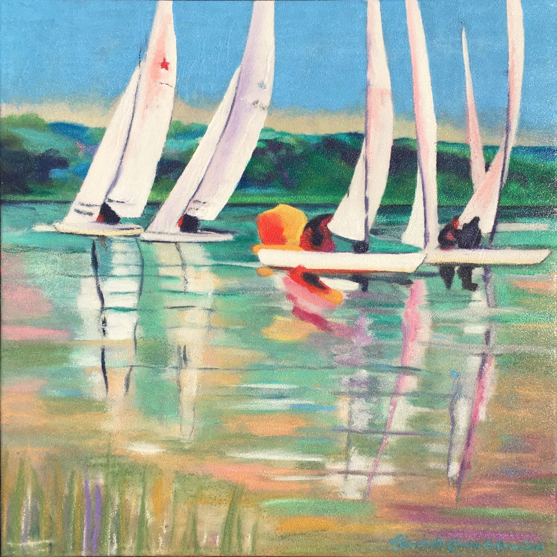 Bild, Elisabeth, Ernicke-Goßner, Schiff, Starboot, Yacht, segeln, HSC, Herrschinger Segelclub, Acryl, Leinwand, Segeln