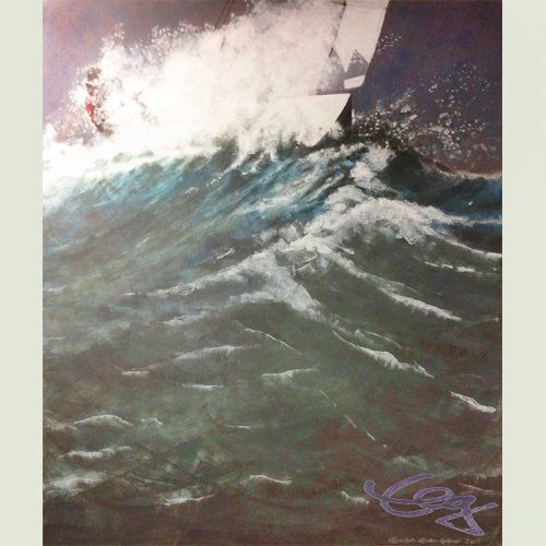 Bild, Gemälde, Acryl, Leinwand, Segeln, Drachen, Wasser, Welle, Gischt, groß, Spinnaker