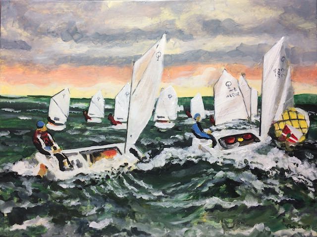 Bild, Wasser, Welle, Elisabeth, Ernicke-Goßner, Schiff, Optimist, Jolle, segeln, HSC, Herrschinger Segelclub, Acryl, Leinwand, Regatta, Segeln