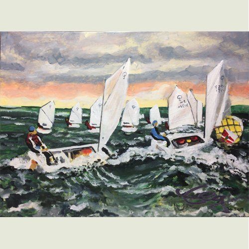 Bild, Wasser, Landschaft, Segeln, Ammersee, Acryl, Leinwand, Ernicke-Goßner, Elisabeth, Schiffe, Sonne,Opti