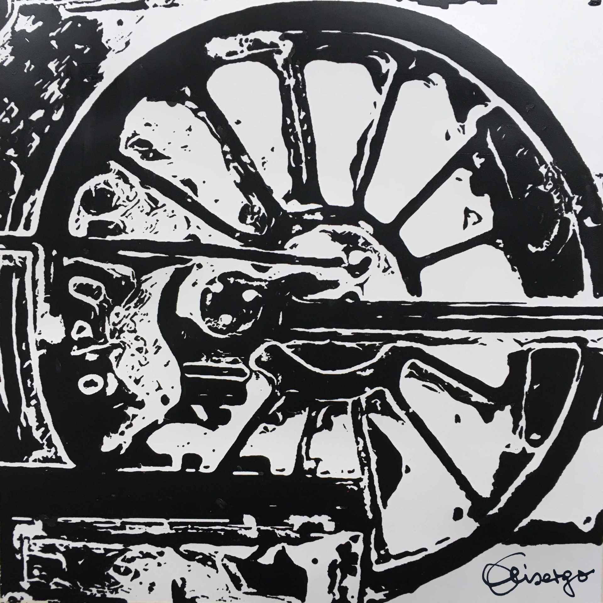 Bild, Gemälde, Siebdruck, Augsburg, Industrie, Zahnrad, Uhrwerk, Wasser, Figur, Hamster, Elisabeth Ernicke-Goßner, Elisergo