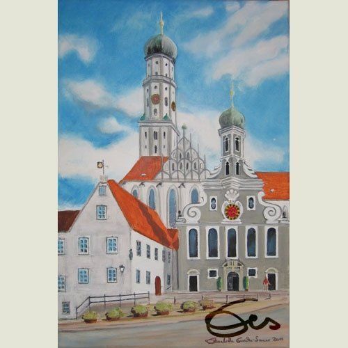 Bild, Augsburg, Acryl, Gebäude, Haus, Kirche, Ulrich, Münster, Basilika, Dom, Elisabeth Ernicke-Goßner