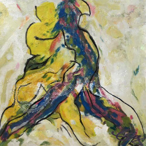 Bild-Acryl-Tanz-Elisabeth-Ernicke-Goßner-Bild-Tanz-Tango-argentino-gelb